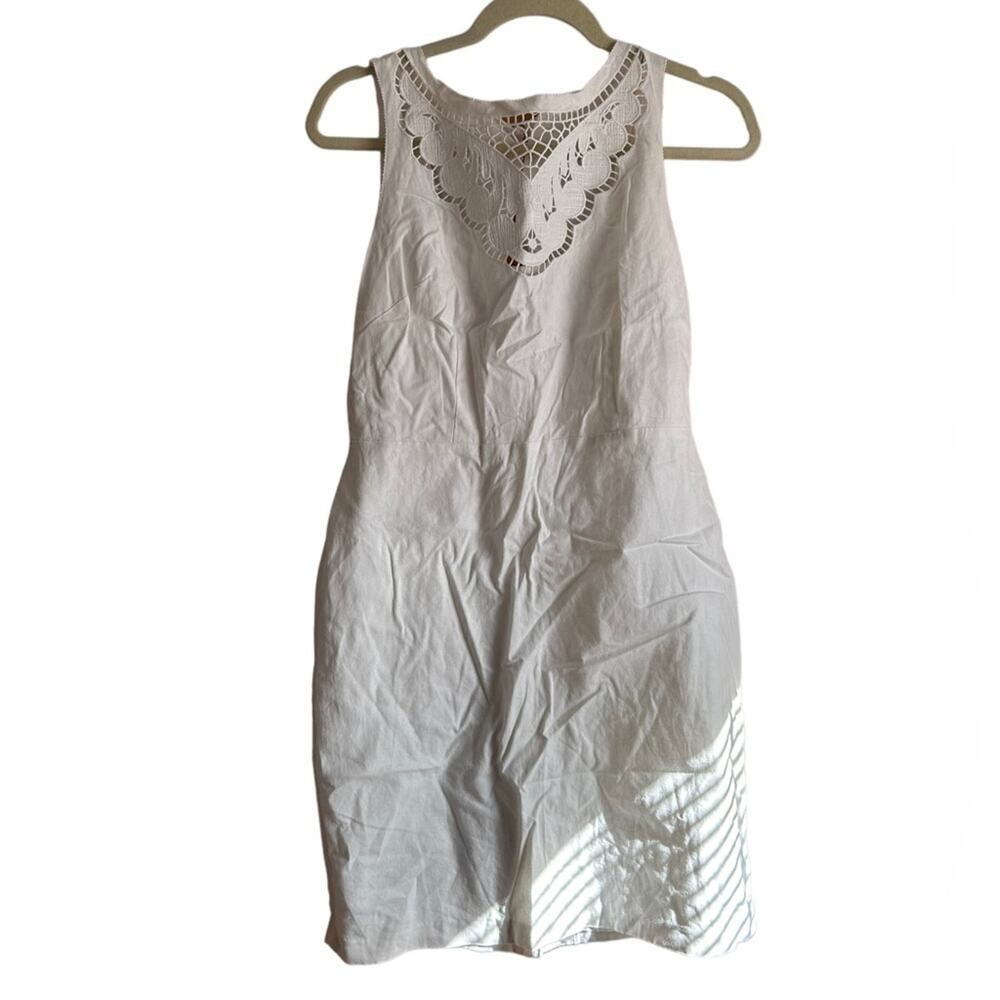 LOFT WHITE CROCHET LINEN SHIFT DRESS